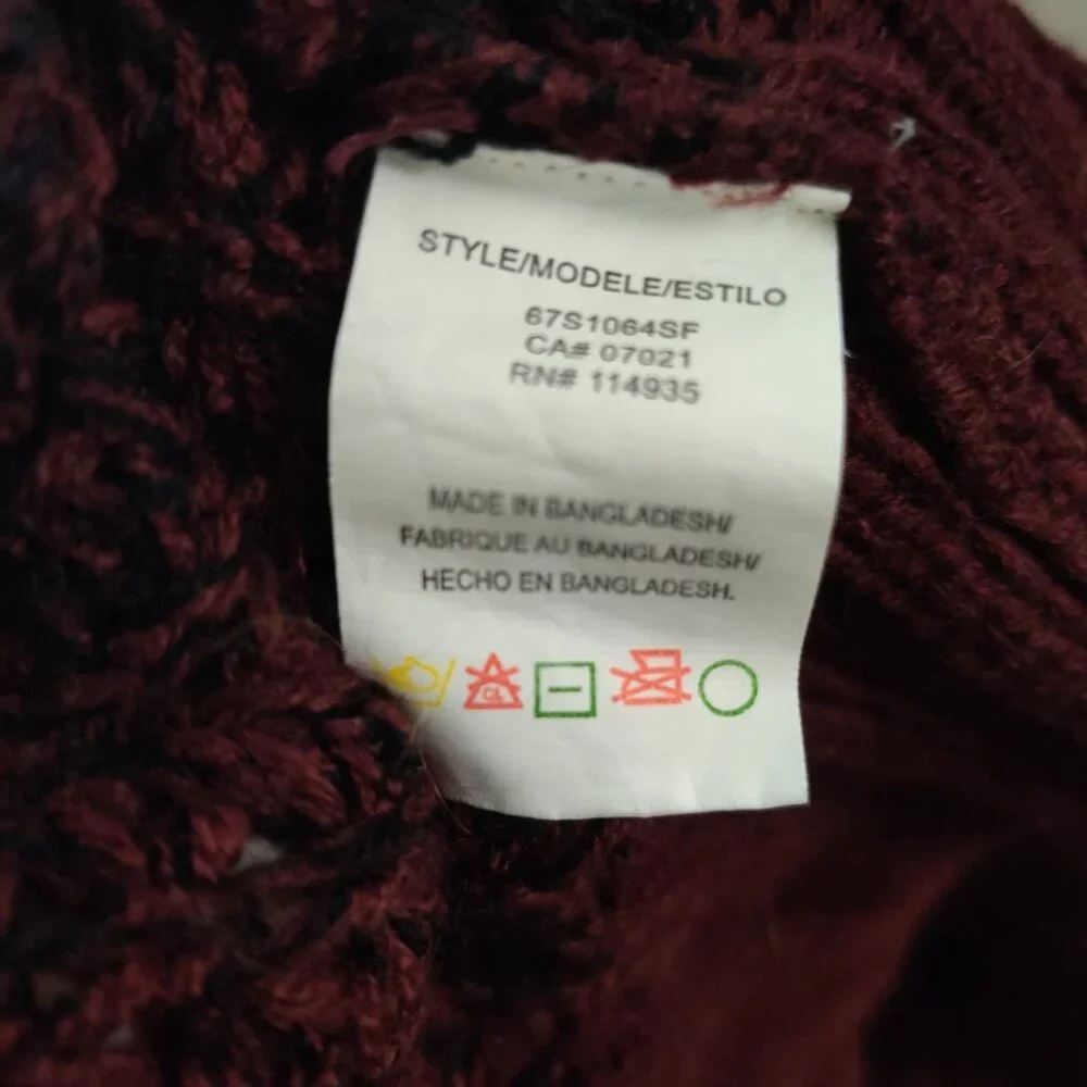 RD Style S Open Front Marled Burgundy Knit Cardigan Pockets Cozy Fall Layering - Picture 5 of 6